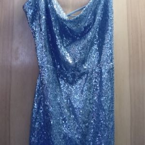 Light blue sequin mini dress.